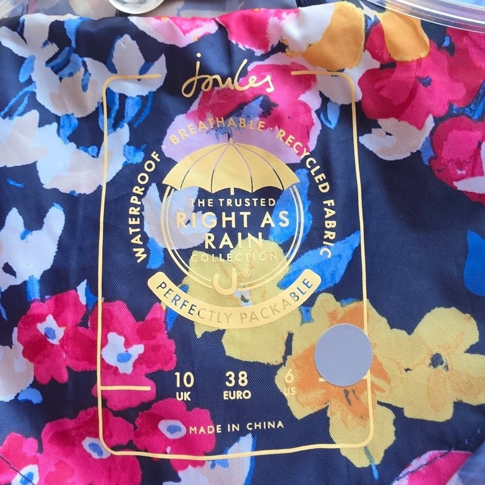 Jones Rain Jacket Women 6 Blue Floral Oversized Packable Waterproof Hooded - Picture 4 of 8
